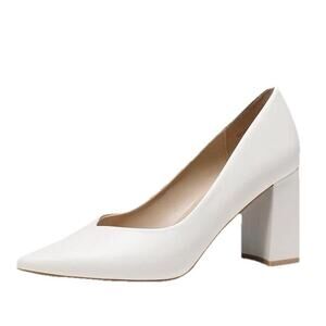 DREAM PAIRS Womens Sz 9.5 Chunky Heels White Closed Toe Block Pointed NEW